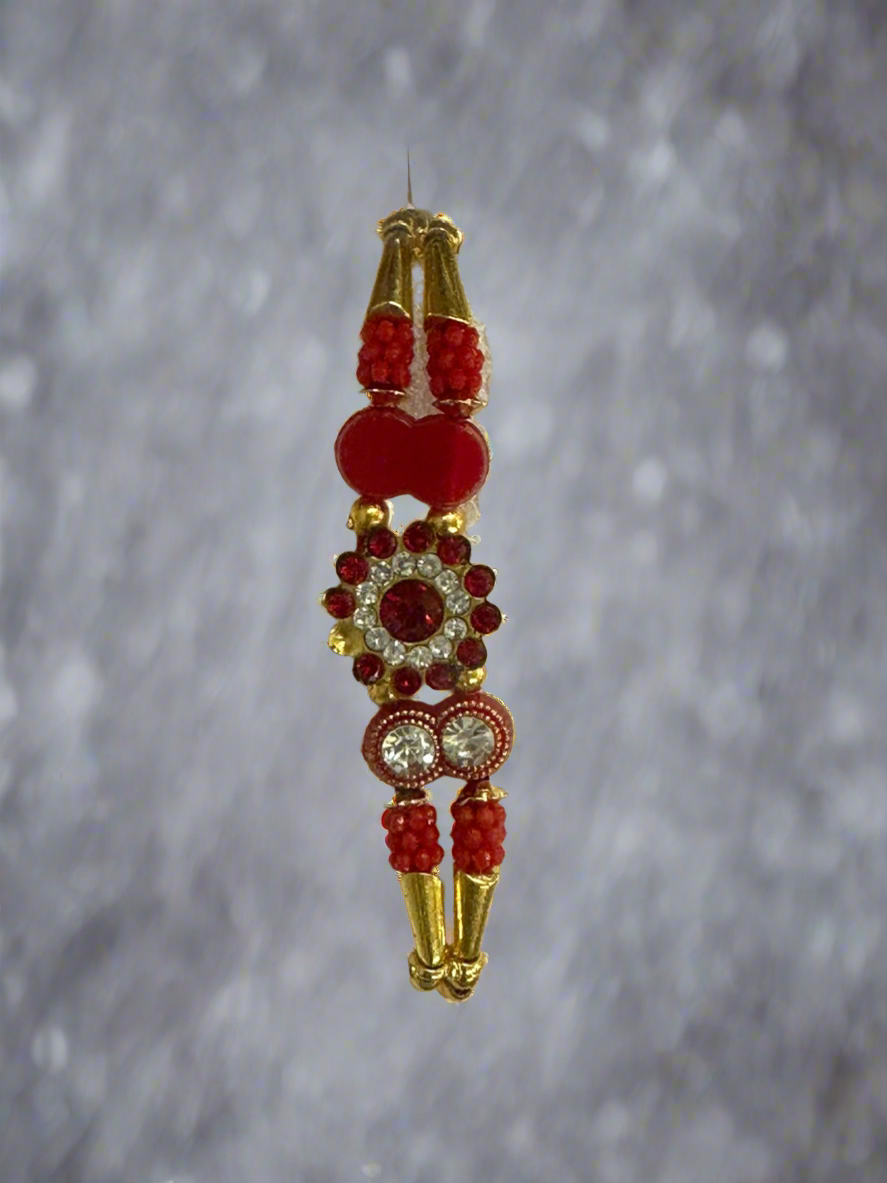 Tilka Sign Designer Rakhi for Brother | Traditional Red Beads & Stone Rakhi | Premium Rakhi with Golden Elements | Handmade Rakhi Thread for Raksha Bandhan