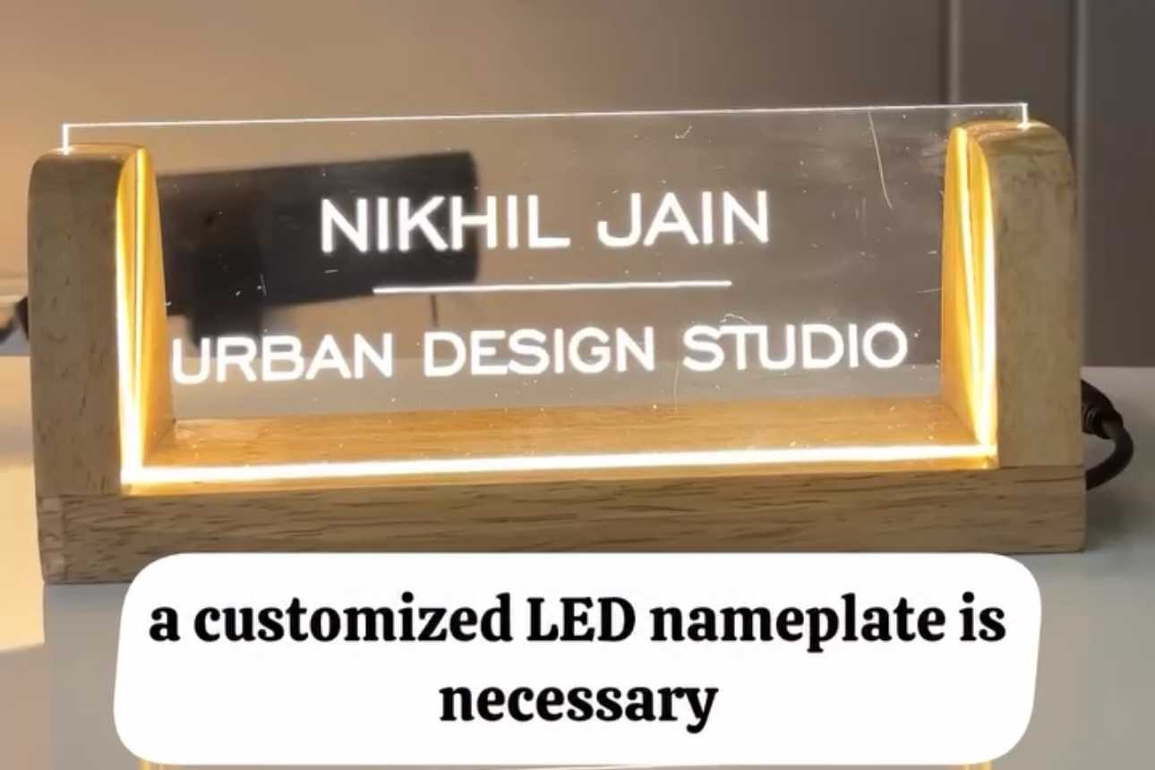 Custom LED Name Plate with Wooden Base