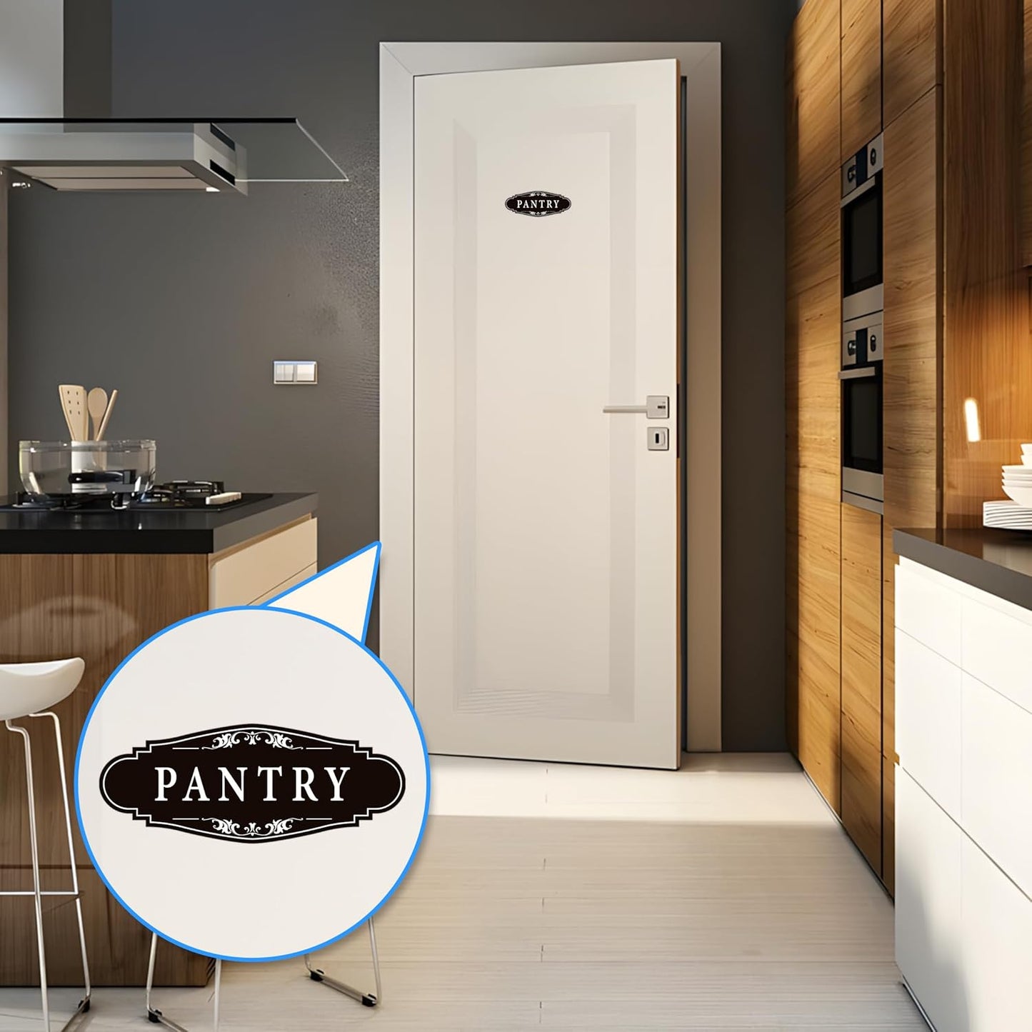 3PCS Bathroom/Laundry Room/Pantry Door Signs Sticker, Self-Adhesive Weatherproof and Fade-Resistant Vinyl Bathroom Door Decal Decor for Home, House, Business, Office, Apartment(9" x 3.5")