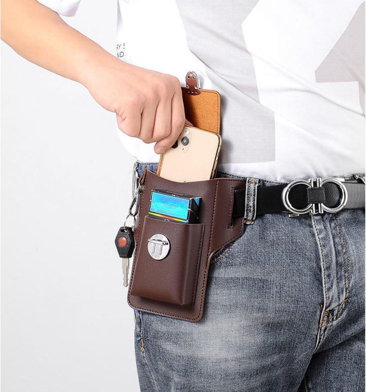 Multipurpose PU Leather Mobile Pouch with Belt Loop