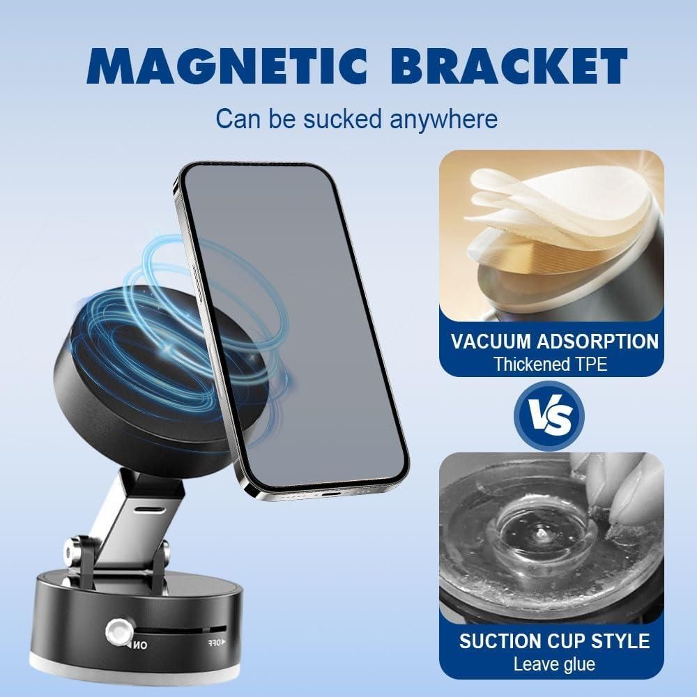 Vacuum Magnetic Suction Phone Holder-360° Rotating Magnetic Display Stand – Adjustable Angle Turntable for Phones, Jewelry, Miniatures, Photography & Retail Showcases | USB Powered with On/Off Switch | Silent Motor