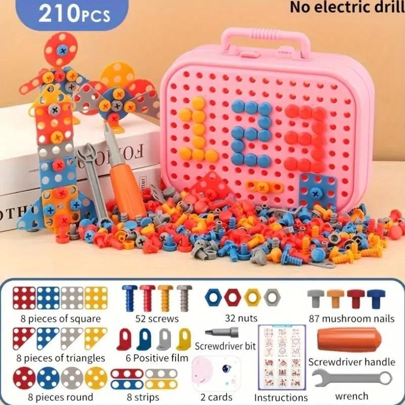 STEM Puzzle Assembly Kit for Kids – 210 PCS DIY Creative Construction Toy Set with Screwdriver, Wrench & Storage Box | Building Engineering Set for Boys & Girls Ages 3–8 (Space Theme)