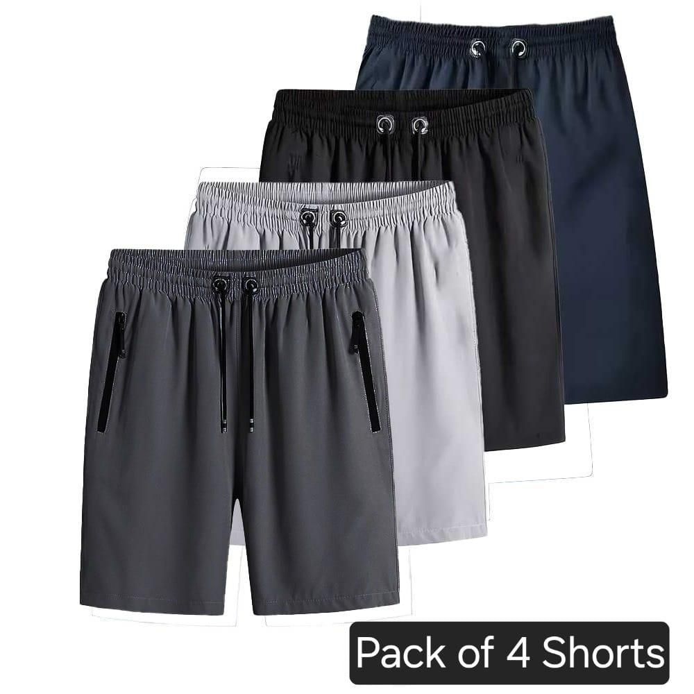 Combo of 4 Men's Stretchable Cotton Shorts All items feature stretchable fabrics (cotton blended or enhanced) for comfort and flexibility.