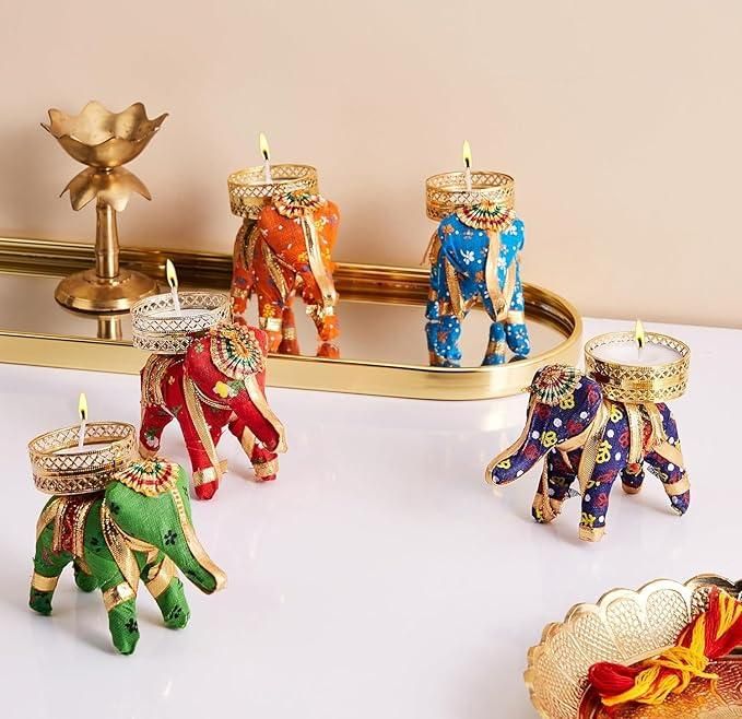 Rajasthani Elephant Tea Light Candle Holder (Pack of 4)