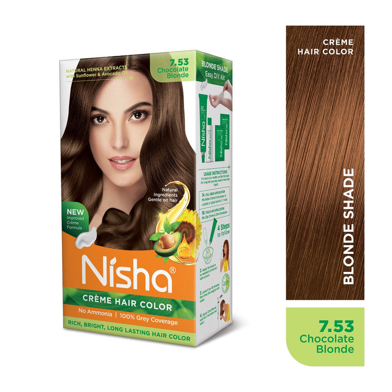 Nisha Creme Hair Color for Women and Men - Chocolate Blonde, 120gm, Long-lasting, 100% Grey Coverage Permanent Hair Colour-1