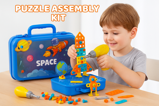 STEM Puzzle Assembly Kit for Kids – 210 PCS DIY Creative Construction Toy Set with Screwdriver, Wrench & Storage Box | Building Engineering Set for Boys & Girls Ages 3–8 (Space Theme)
