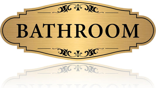 Bathroom Sign Sticker for Business and Home，Self-Adhesive Brushed Gold Bathroom Decor for Door，Waterproof Vinyl Restroom Sign for House, Office, Shop