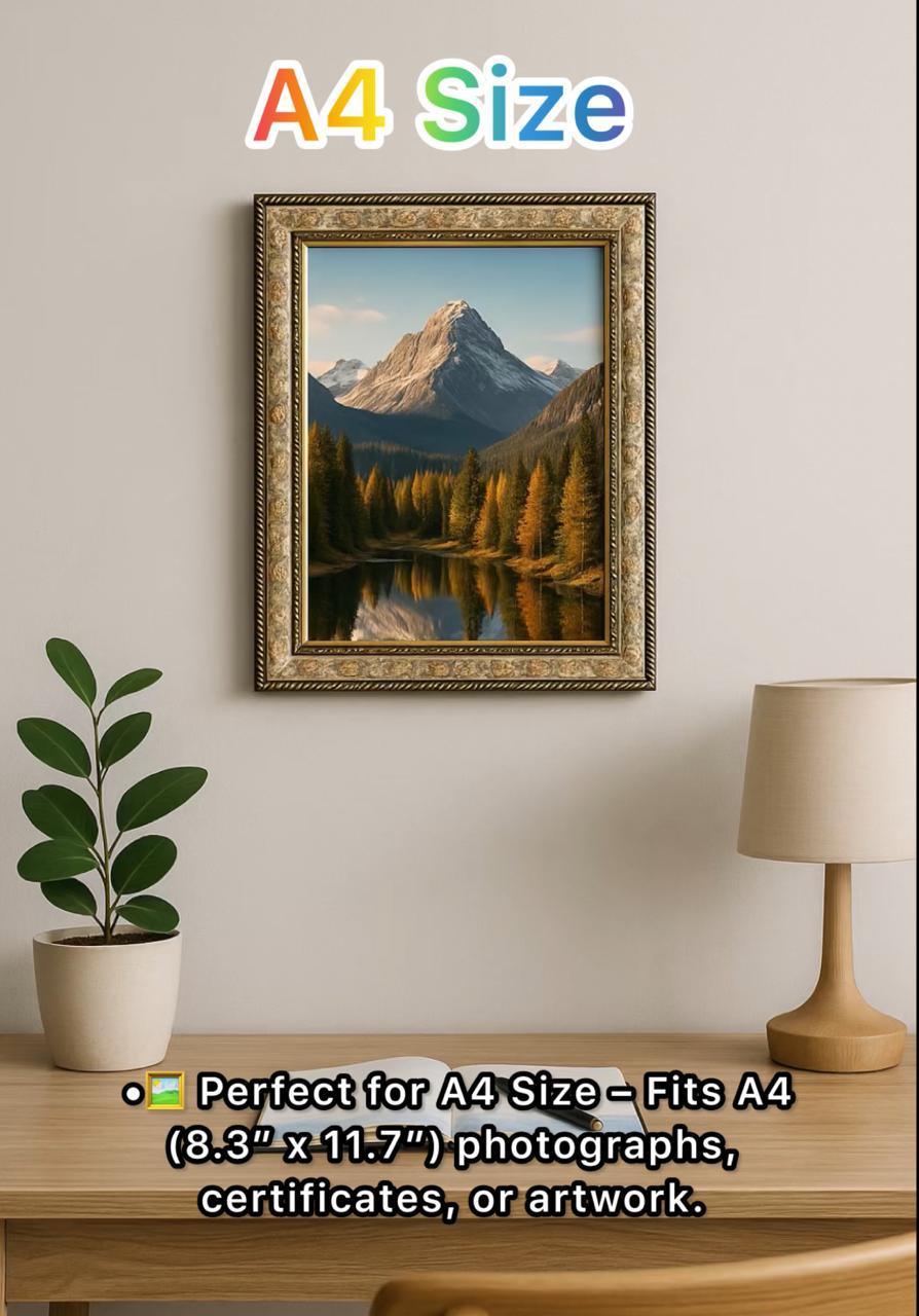 Premium Decorative Wooden Photo Frame – Floral Border with Gold Detailing – 12x18 Inch (Tilka Sign)