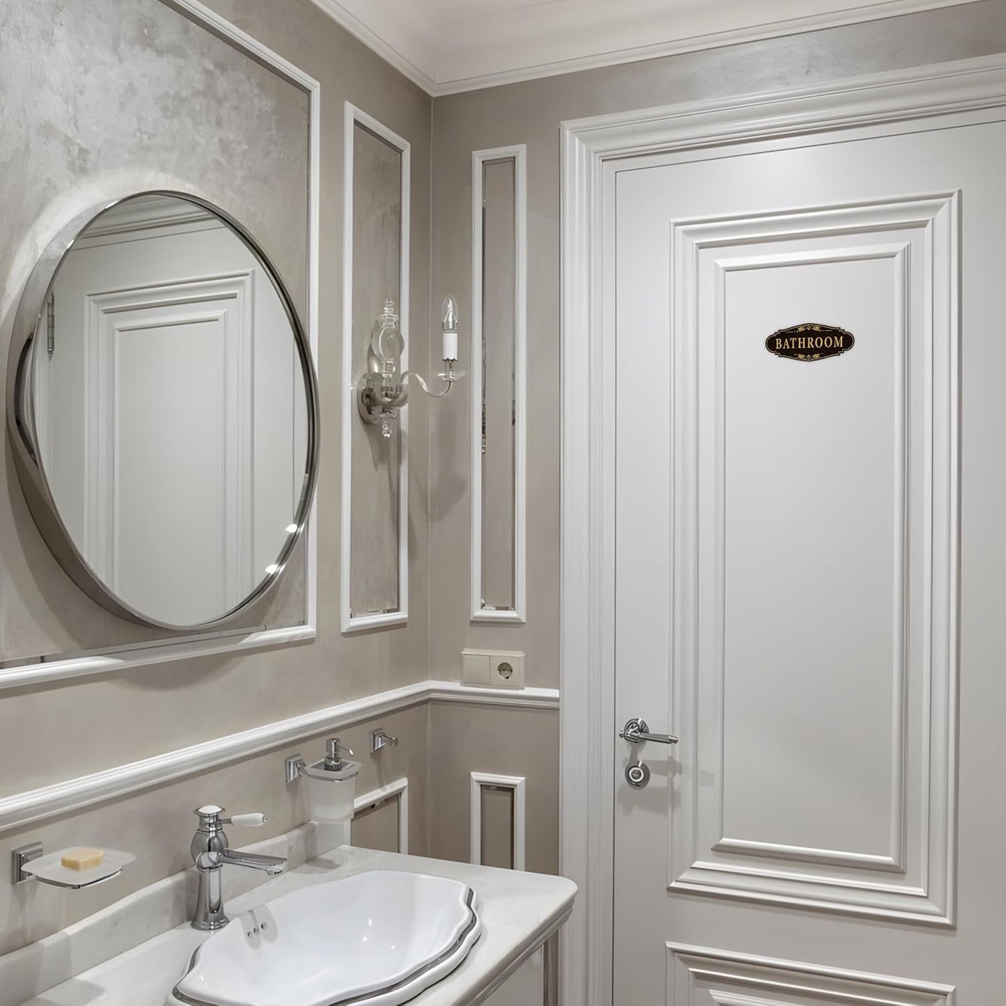 3PCS Bathroom/Laundry Room/Pantry Door Signs Sticker, Self-Adhesive Weatherproof and Fade-Resistant Vinyl Bathroom Door Decal Decor for Home, House, Business, Office, Apartment（9" x 3.5"）