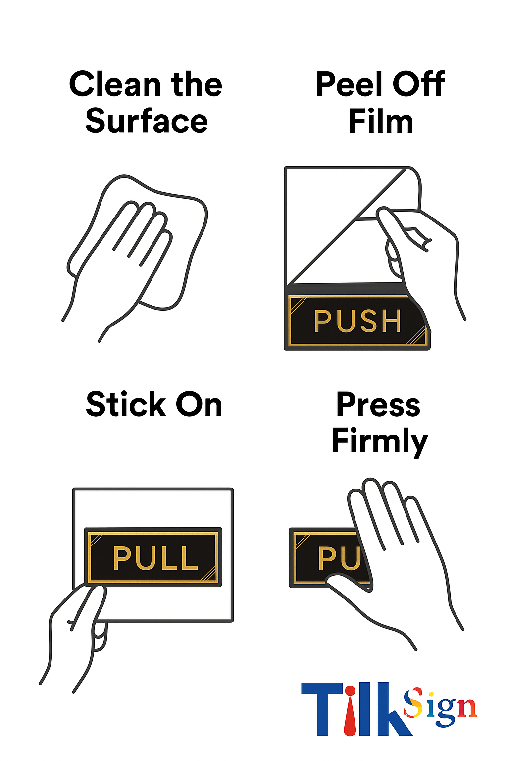 Premium Push Pull Door Signage Set – Gold & Black Acrylic Plates (17 x 5 cm) | Self-Adhesive, Waterproof, Elegant Office Door Signs for Glass, Wood, or Metal Surfaces | Tilka Sign