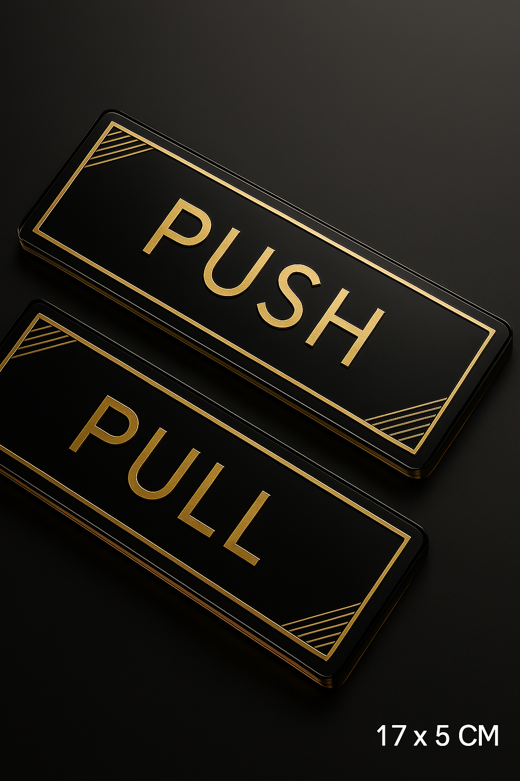 Premium Push Pull Door Signage Set – Gold & Black Acrylic Plates (17 x 5 cm) | Self-Adhesive, Waterproof, Elegant Office Door Signs for Glass, Wood, or Metal Surfaces | Tilka Sign