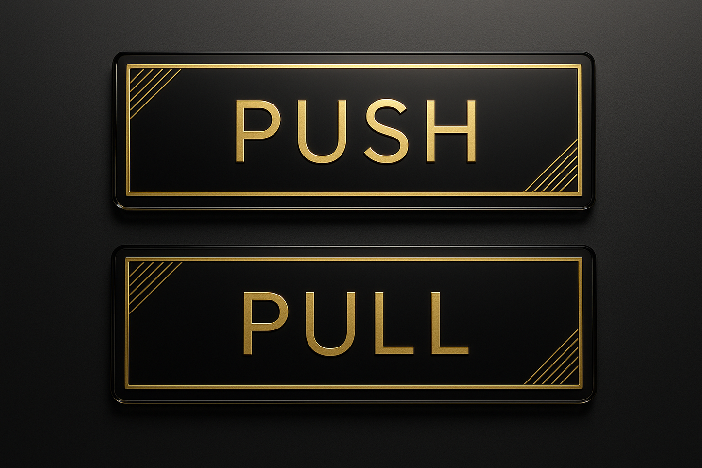 Premium Push Pull Door Signage Set – Gold & Black Acrylic Plates (17 x 5 cm) | Self-Adhesive, Waterproof, Elegant Office Door Signs for Glass, Wood, or Metal Surfaces | Tilka Sign
