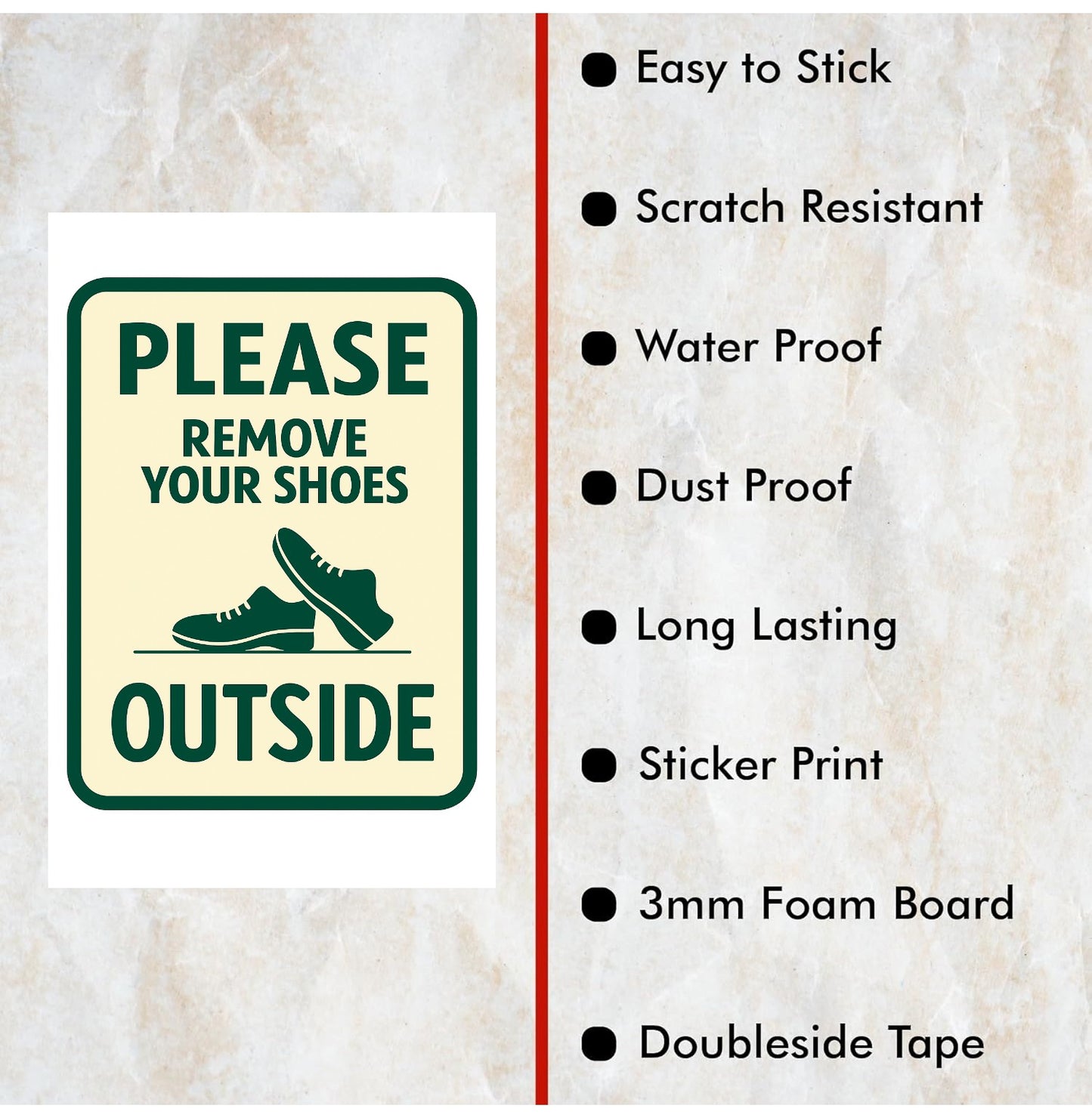 Please Remove Your Shoes Outside Sign, Green and Cream, Vinyl and 3mm Form Board, Home Entrance Decor Size 10x11.5 Inch (1 Pack)