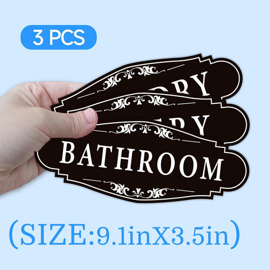 3PCS Bathroom/Laundry Room/Pantry Door Signs Sticker, Self-Adhesive Weatherproof and Fade-Resistant Vinyl Bathroom Door Decal Decor for Home, House, Business, Office, Apartment（9" x 3.5"）