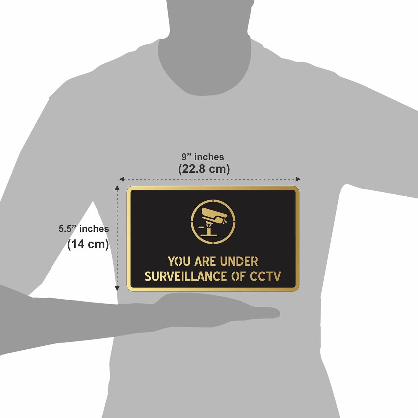 CCTV Acrylic Board Black Gold | Self Adhesive Security Sign Sticker 9x5.5 Inch for Mall, Business, Shop, Cafe, Office, School, Hotel & Corporate Area