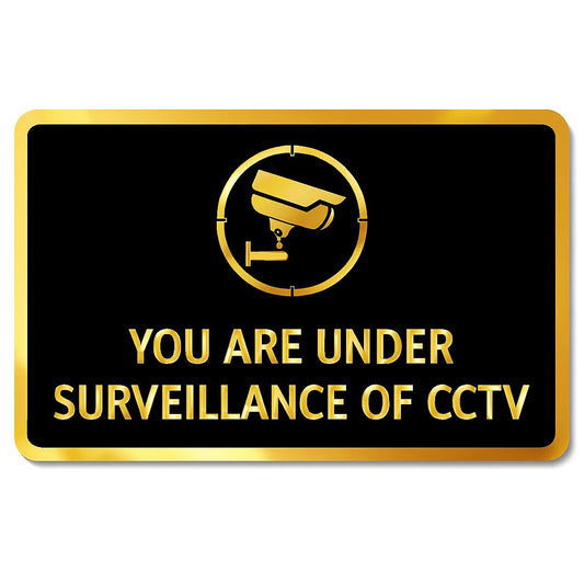 CCTV Acrylic Board Black Gold | Self Adhesive Security Sign Sticker 9x5.5 Inch for Mall, Business, Shop, Cafe, Office, School, Hotel & Corporate Area