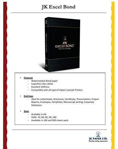 JK Excel Bond - A4, 100 Gsm, 1 Ream, 500 Sheets Each