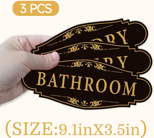 3PCS Bathroom/Laundry Room/Pantry Door Signs Sticker, Self-Adhesive Weatherproof and Fade-Resistant Vinyl Bathroom Door Decal Decor for Home, House, Business, Office, Apartment（9" x 3.5"）