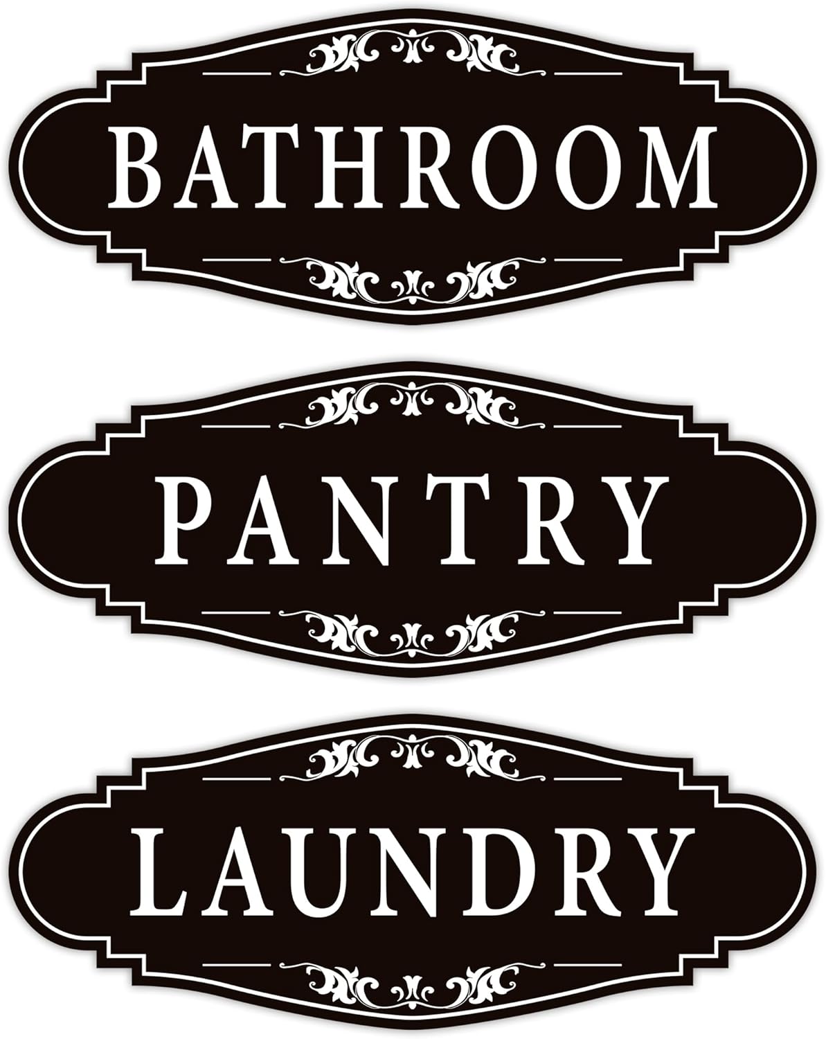 3PCS Bathroom/Laundry Room/Pantry Door Signs Sticker, Self-Adhesive Weatherproof and Fade-Resistant Vinyl Bathroom Door Decal Decor for Home, House, Business, Office, Apartment（9" x 3.5"）