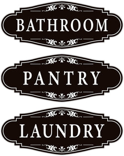 3PCS Bathroom/Laundry Room/Pantry Door Signs Sticker, Self-Adhesive Weatherproof）
